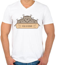 printfashion Végre az ágyban - Cicák - Férfi V-nyakú póló - Fehér (1318133)