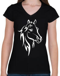 printfashion Horse - Női V-nyakú póló - Fekete (4737739)