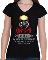 printfashion COVID 19 PANDEMIC - Női V-nyakú póló - Fekete (2503172)