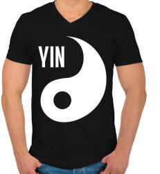 printfashion Yin Yang - Yin - Férfi V-nyakú póló - Fekete (6993083)