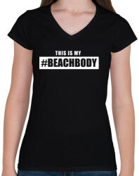 printfashion #BEACHBODY - Női V-nyakú póló - Fekete (287745)