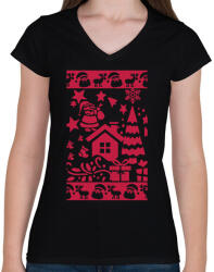 printfashion ronda pulcsis minta2 - Női V-nyakú póló - Fekete (15228122)