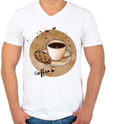 printfashion Kávé sütivel - Férfi V-nyakú póló - Fehér (2675768)