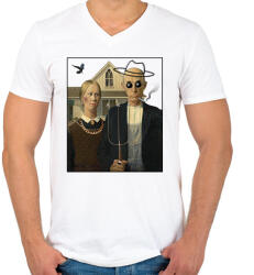 printfashion American gothic- Parody - Férfi V-nyakú póló - Fehér (7297119)