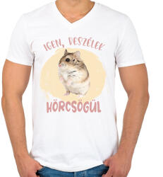 printfashion Igen, beszélek hörcsögül - Férfi V-nyakú póló - Fehér (7096397)