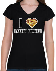 printfashion I Love Rakott Krumpli - Női V-nyakú póló - Fekete (16365462)