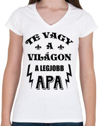 printfashion Legjobb apa - Női V-nyakú póló - Fehér (2802576)