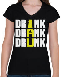 printfashion Drink Drank Drunk - Női V-nyakú póló - Fekete (2916139)