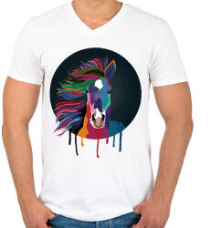 printfashion Színes Ló - Férfi V-nyakú póló - Fehér (2019448)