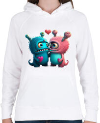printfashion Vicces Szörnyecskés - cuki, csúnya, szerelmes minta - Női kapucnis pulóver - Fehér (11866343)