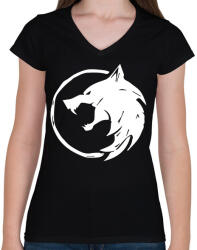 printfashion Witcher - Női V-nyakú póló - Fekete (5751207)