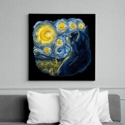 printfashion Van Gogh cica , Starry night by Vincent - Vászonkép - Fekete (11115133)