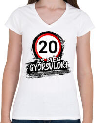 printfashion 20 és még gyorsulok - Női V-nyakú póló - Fehér (12847826)