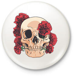 printfashion Koponya rózsákkal - Kitűző, hűtőmágnes - Fehér (13241575)