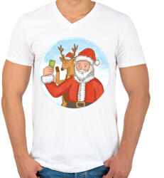printfashion Télapó szelfi - Férfi V-nyakú póló - Fehér (4163131)