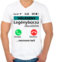 printfashion legénybúcsú telefonos vőlegény - Férfi V-nyakú póló - Fehér (6344037)