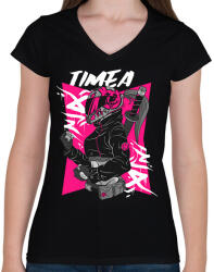 printfashion motoros Timea - Női V-nyakú póló - Fekete (11835844)