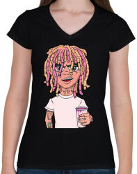 printfashion Lil Pump - Női V-nyakú póló - Fekete (2479679)