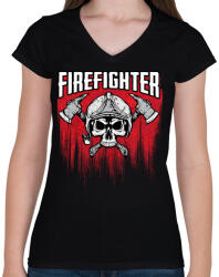 printfashion Firefighter - Női V-nyakú póló - Fekete (504372)