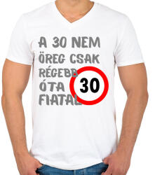 printfashion 30 éves (szürke) - Férfi V-nyakú póló - Fehér (16132693)