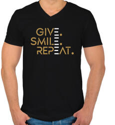 printfashion Give. Smile. Repeat - Férfi V-nyakú póló - Fekete (7290479)