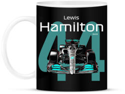 printfashion Lewis Hamilton 44 autóversenyző - fehér felirat - Bögre - Fekete (16044373)