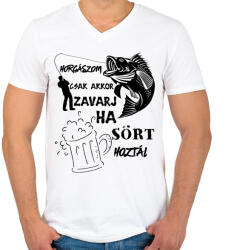 printfashion Horgászom csak akkor zavarj ha sört hoztál - Férfi V-nyakú póló - Fehér (4694192)