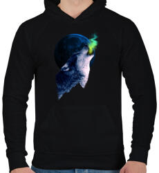 printfashion Farkasüvöltés - Férfi kapucnis pulóver - Fekete (395056)