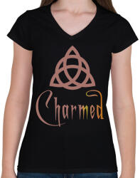 printfashion Charmed - Női V-nyakú póló - Fekete (2203916)