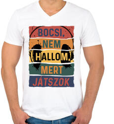 printfashion Bocsi, nem hallom, mert játszok - Férfi V-nyakú póló - Fehér (6017912)