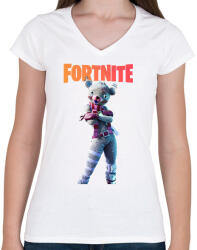 printfashion White teddy bear Fortnite - Női V-nyakú póló - Fehér (2431355)