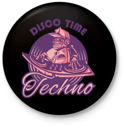 printfashion Disco Time - Techno - Kitűző, hűtőmágnes - Fekete (6583943)