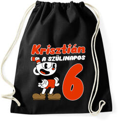 printfashion Cuphead Szülinap - Egyedi névvel - Sportzsák, Tornazsák - Fekete (7019204)
