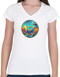 printfashion Bitcoin - Női V-nyakú póló - Fehér (15138122)