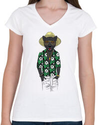 printfashion Fashion Panther - Női V-nyakú póló - Fehér (1252621)