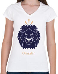 printfashion Oroszlán minta - Női V-nyakú póló - Fehér (6264877)