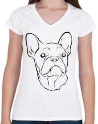 printfashion Francia bulldog - Női V-nyakú póló - Fehér (951106)