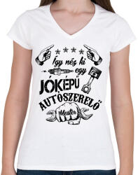 printfashion Jóképű autószerelő - Női V-nyakú póló - Fehér (5376064)