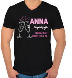 printfashion Lánybúcsú egyedi névvel - Férfi V-nyakú póló - Fekete (13522700)