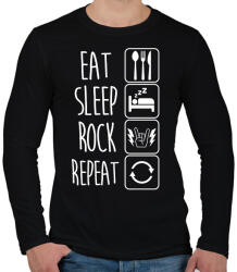printfashion Eat Sleep Rock Repeat - Férfi hosszú ujjú póló - Fekete (1324165)