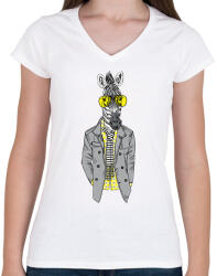 printfashion Hipster Zebra - Női V-nyakú póló - Fehér (1247572)