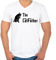 printfashion the catfather - Férfi V-nyakú póló - Fehér (1591559)