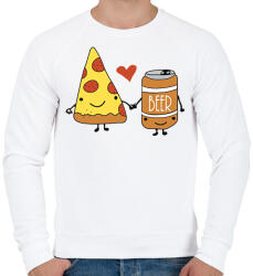 printfashion Pizza és sör - Férfi pulóver - Fehér (13142580)