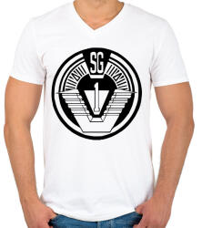 printfashion Csillagkapu csk1 logo - Férfi V-nyakú póló - Fehér (491426)