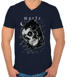 printfashion Morte - Férfi V-nyakú póló - Sötétkék (57042)