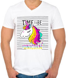 printfashion Unikornisok ideje - Férfi V-nyakú póló - Fehér (1864075)