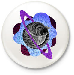 printfashion Purple cat planet - Kitűző, hűtőmágnes - Fehér (6314408)