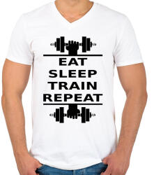 printfashion EAT SLEEP TRAIN REPEAT - Férfi V-nyakú póló - Fehér (956108)