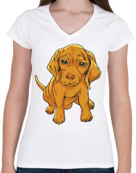 printfashion Magyar vizsla - Női V-nyakú póló - Fehér (6148630)