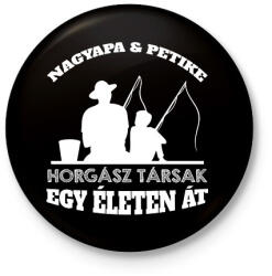 printfashion Horgász társak - Nagyapa és fiú unok névvel - Kitűző, hűtőmágnes - Fekete (13786704)
